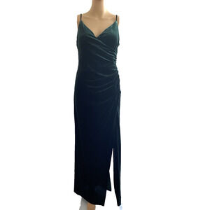 B. Smart Women's L Dress Dark Green Velvet Maxi Dress Stretch Y2K 90s Romantic